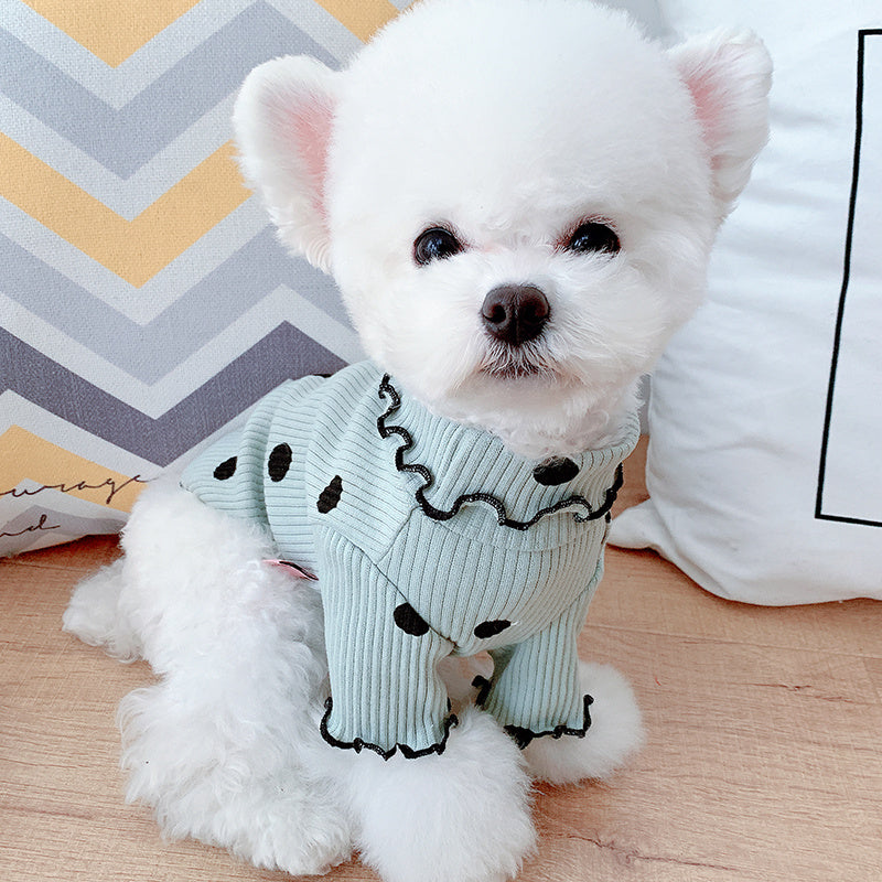 Polka Dot Turtleneck Dog Shirt – Soft Cotton Bottoming Tee for Small Dogs