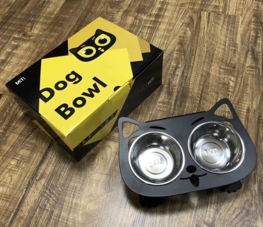 Anti-Fall Double Pet Bowl with Non-Slip Base – Food & Water Feeder for Cats and Small Dogs