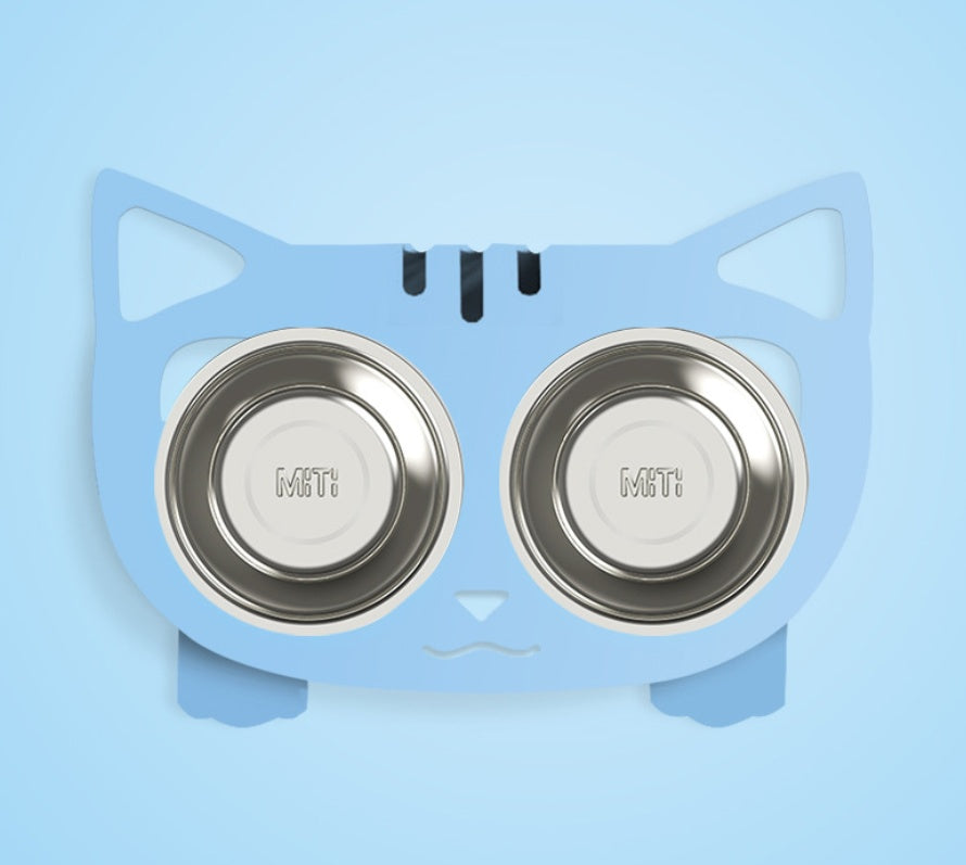 Anti-Fall Double Pet Bowl with Non-Slip Base – Food & Water Feeder for Cats and Small Dogs