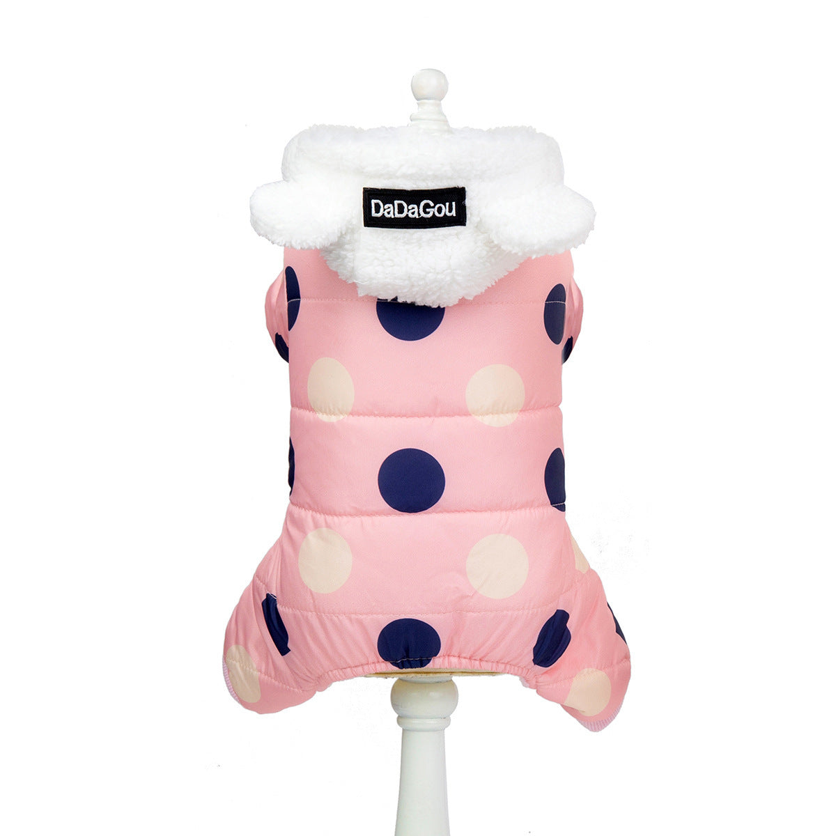 4-Leg Polka Dot Dog Coat – Warm Cotton Jumpsuit for Winter