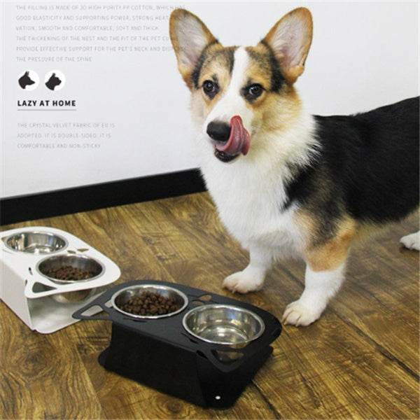 Anti-Fall Double Pet Bowl with Non-Slip Base – Food & Water Feeder for Cats and Small Dogs