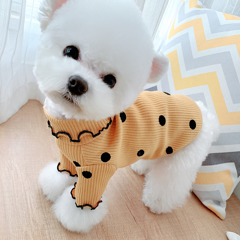 Polka Dot Turtleneck Dog Shirt – Soft Cotton Bottoming Tee for Small Dogs