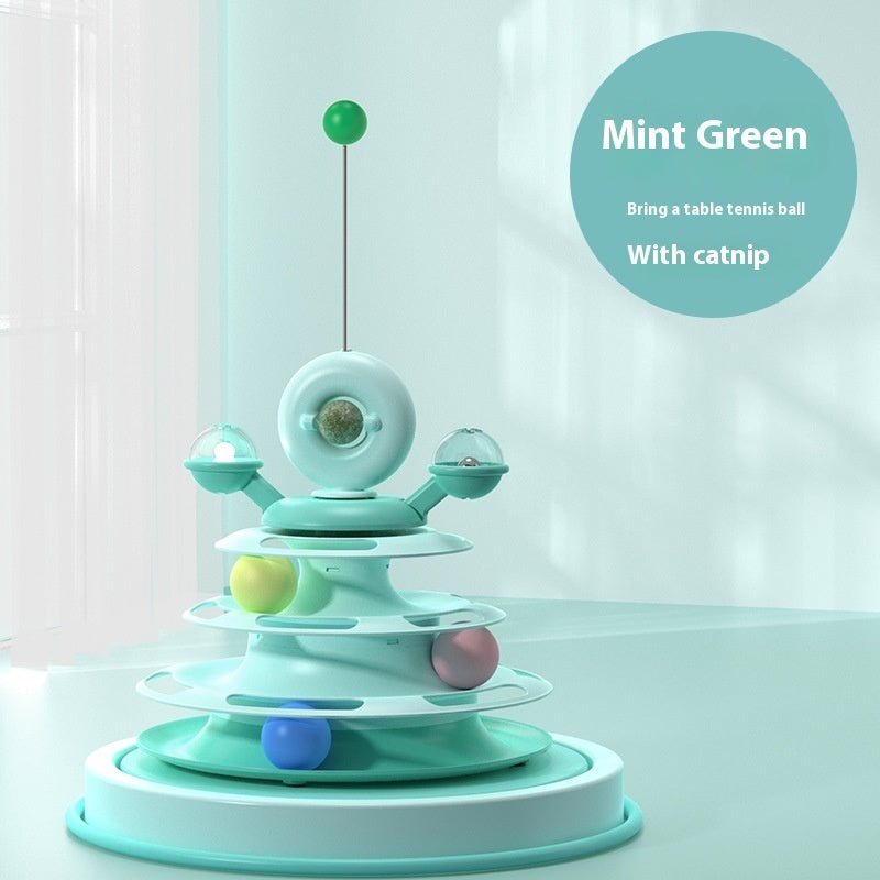 4 Levels Cat Toy Tower – Turntable with Rolling Balls