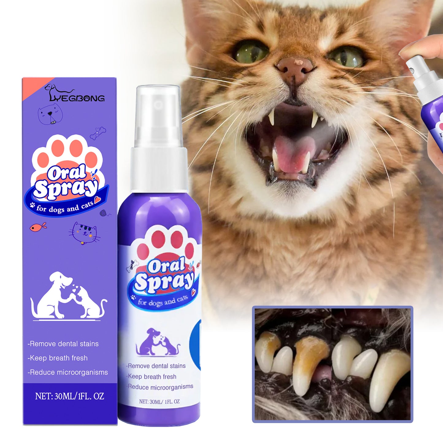 Cat and Dog Teeth Cleaning Spray – Remove Plaque, Tartar & Tooth Stains with Natural Oral Care Formula