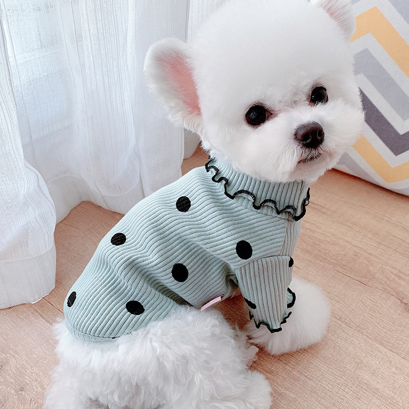Polka Dot Turtleneck Dog Shirt – Soft Cotton Bottoming Tee for Small Dogs