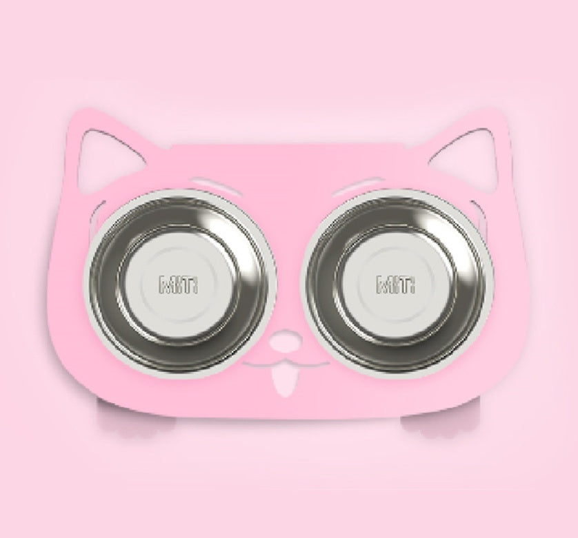 Anti-Fall Double Pet Bowl with Non-Slip Base – Food & Water Feeder for Cats and Small Dogs