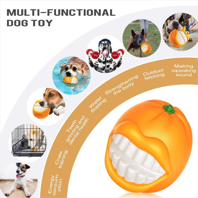 PROKE1 Dog Squeak Toy – Orange Funny Face Tough Chew Ball
