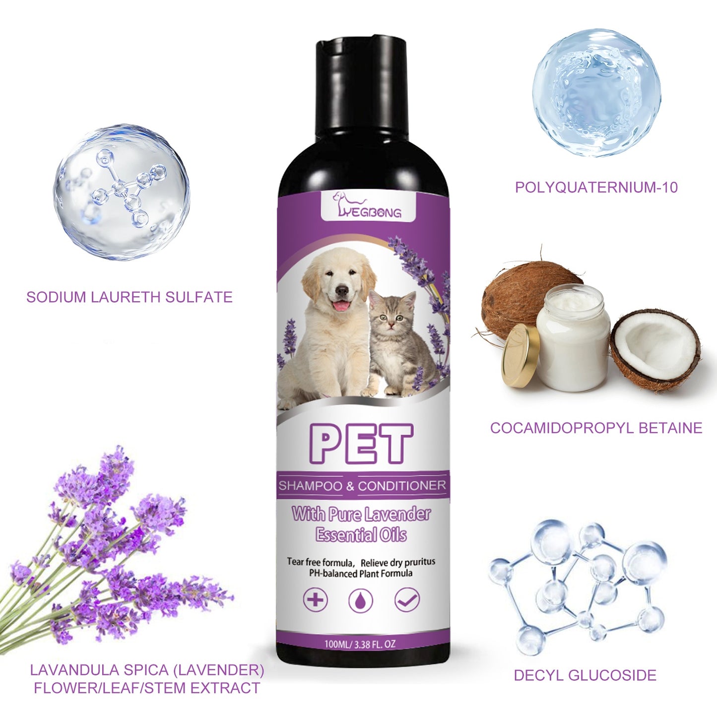 Natural Lavender Pet Shampoo – Tear-Free, Soothing Wash for Dogs & Cats