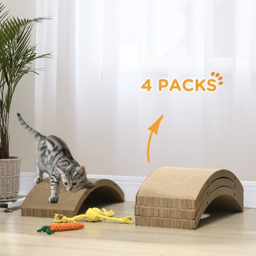 PawHut Cat Scratching Board Set – 4 Pack Round Cardboard Scratchers for Indoor Cats