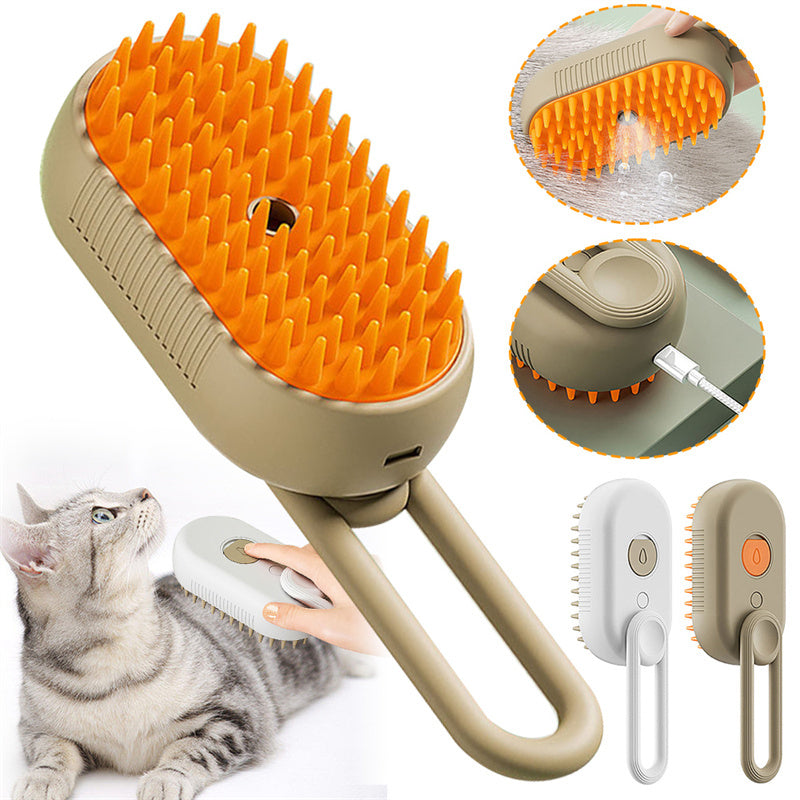 Electric Steam Pet Brush for Dogs & Cats & 3-in-1 Dematting, Grooming & Cleaning