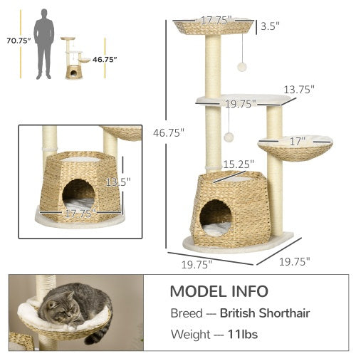 PawHut 47" Cat Tree – Kitty Activity Center with Climbing Tower