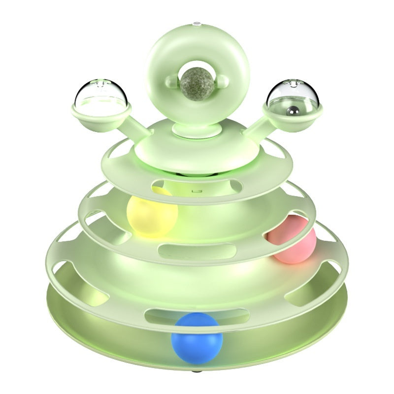 4 Levels Cat Toy Tower – Turntable with Rolling Balls