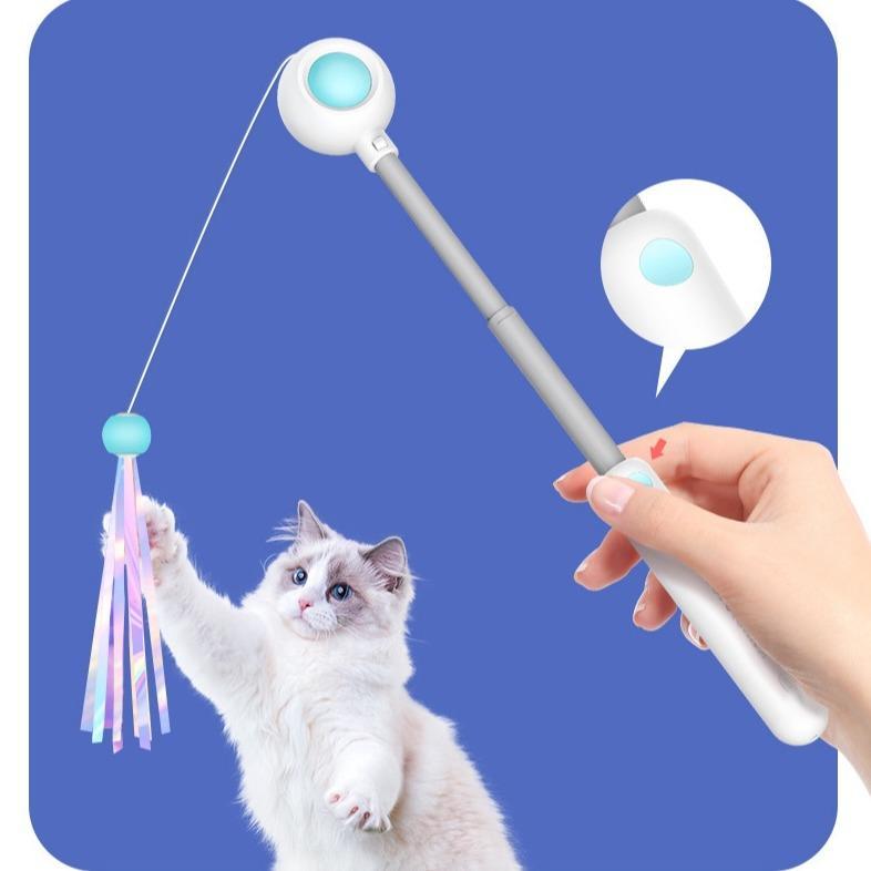 Laser Cat Wand Toy – Retractable Feather Stick with Built-in Laser Pointer