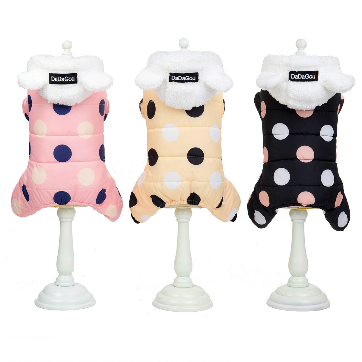 4-Leg Polka Dot Dog Coat – Warm Cotton Jumpsuit for Winter