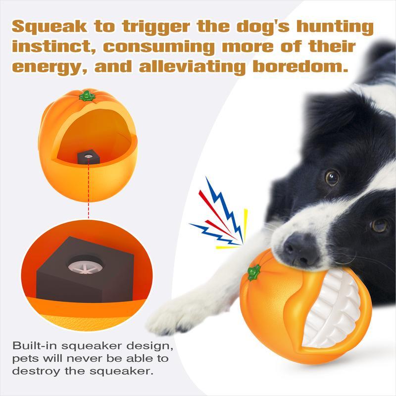 PROKE1 Dog Squeak Toy – Orange Funny Face Tough Chew Ball
