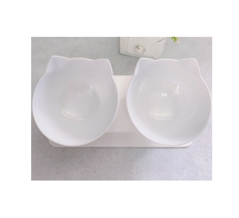 Elevated Cat Double Bowl Feeder – Anti-Vomit Tilted Bowls with Stand for Cervical Spine Support