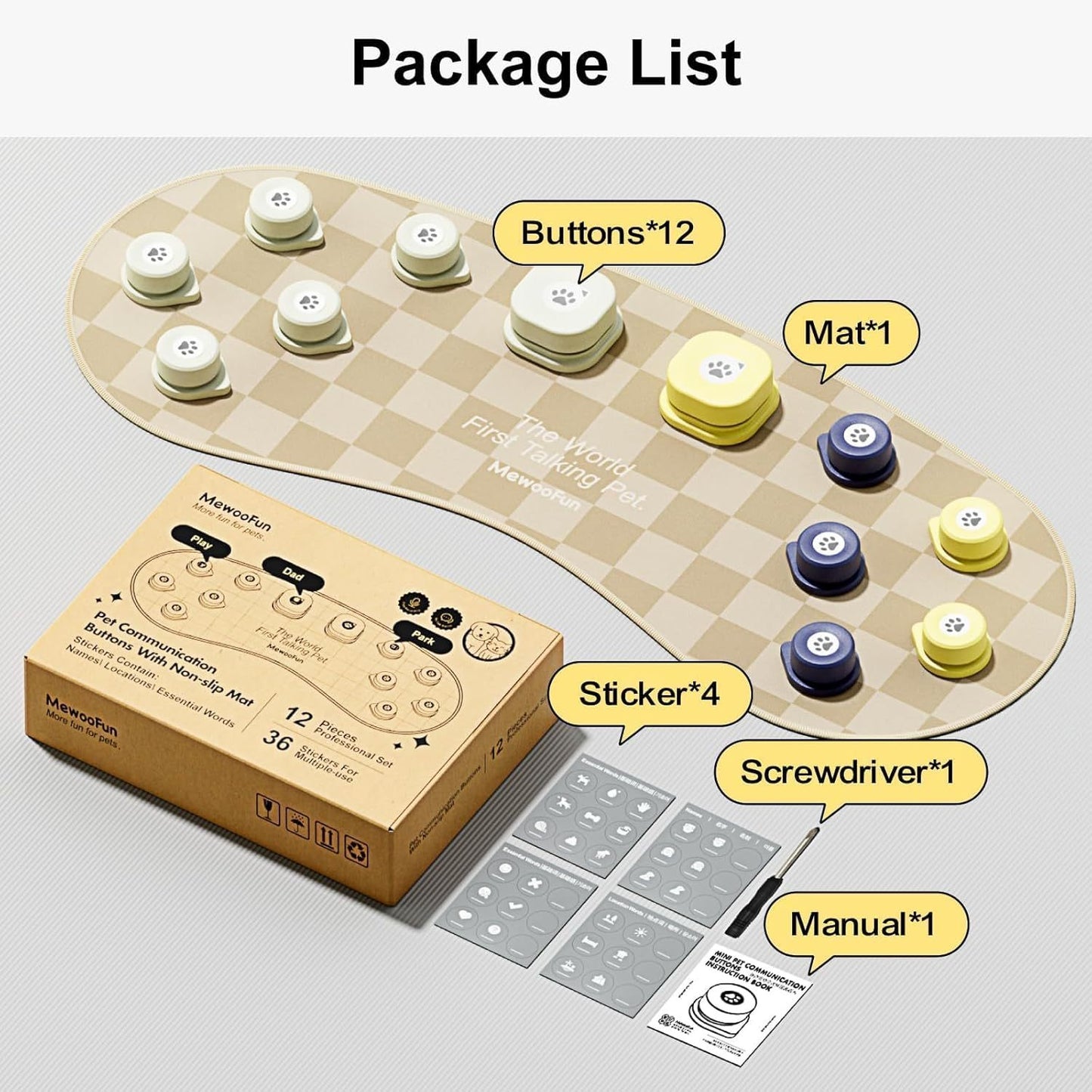 MEWOOFUN Dog Talking Buttons – 12-Pack Rechargeable Voice Button Set