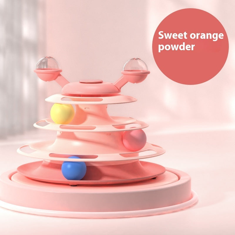 4 Levels Cat Toy Tower – Turntable with Rolling Balls