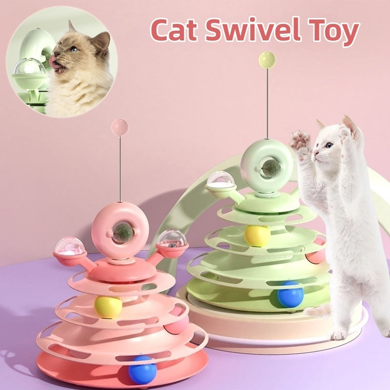 4 Levels Cat Toy Tower – Turntable with Rolling Balls
