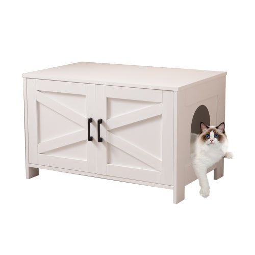 Modern Cat Litter Box Enclosure – Hidden Cabinet with Double Doors