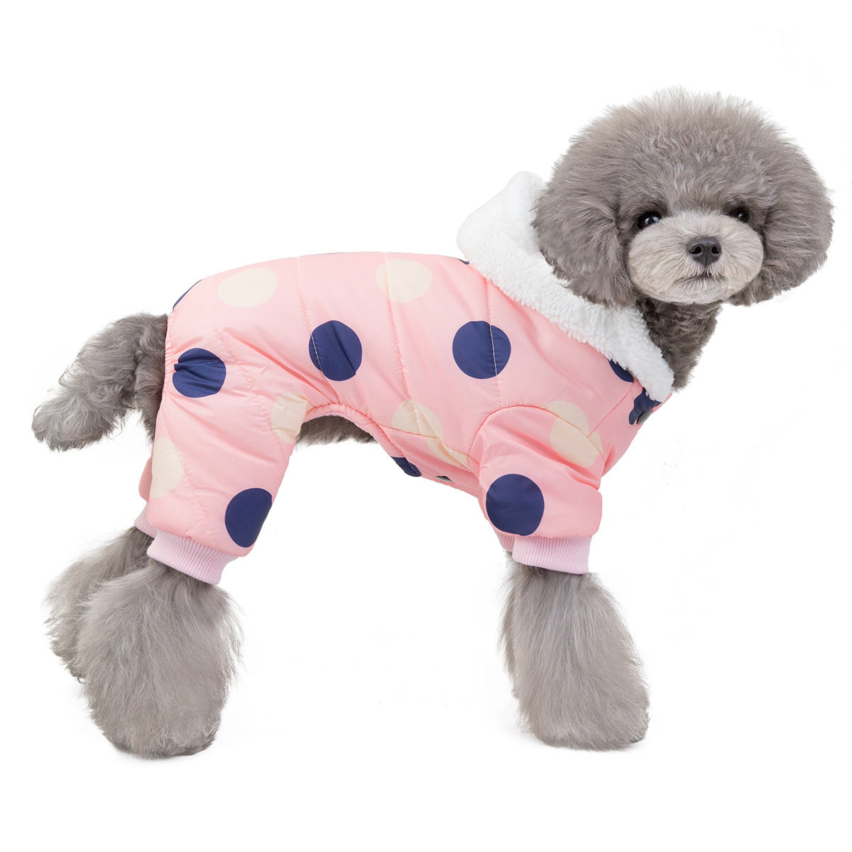 4-Leg Polka Dot Dog Coat – Warm Cotton Jumpsuit for Winter