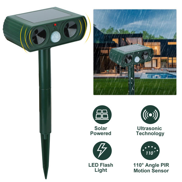 Ultrasonic Animal Repellent – Solar Motion Sensor Device with LED Flash