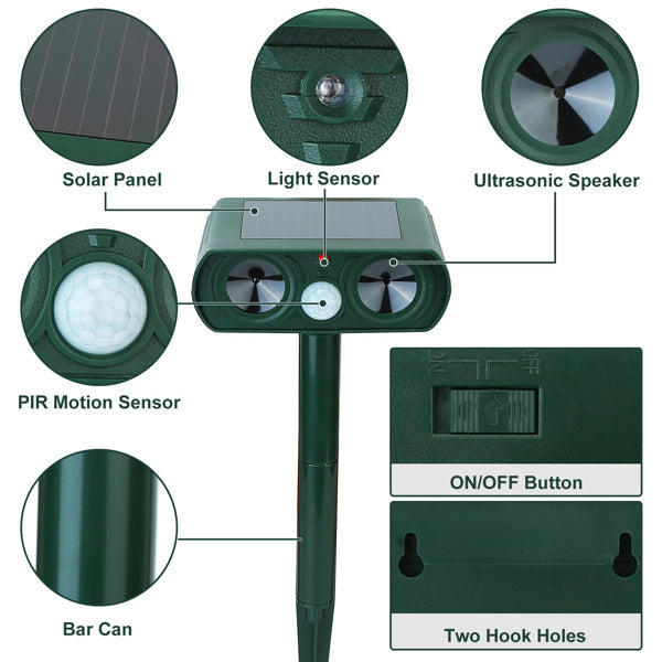 Ultrasonic Animal Repellent – Solar Motion Sensor Device with LED Flash