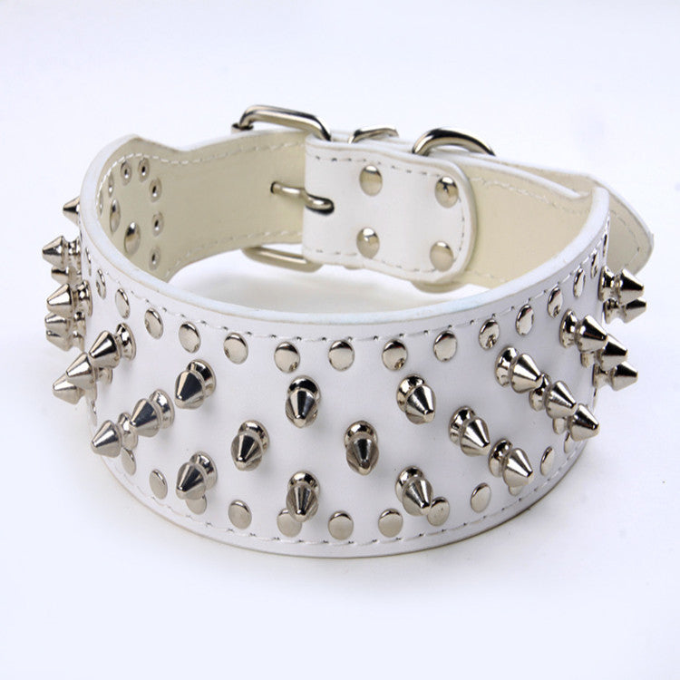 Spiked Leather Dog Collar – Studded Rivet Collar for Pitbulls & Large Breeds