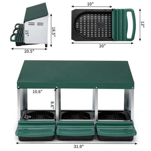 3-Compartment Chicken Feeding Trough – Durable Poultry Feeder with Covered Roof