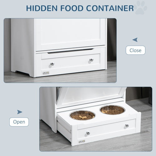 Modern Pet Feeder Station with Built-In Storage for Dog Food and Bowls – White Finish