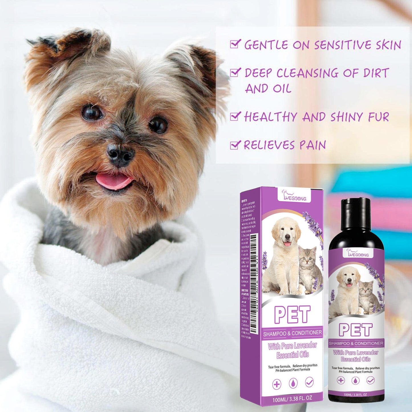 Natural Lavender Pet Shampoo – Tear-Free, Soothing Wash for Dogs & Cats