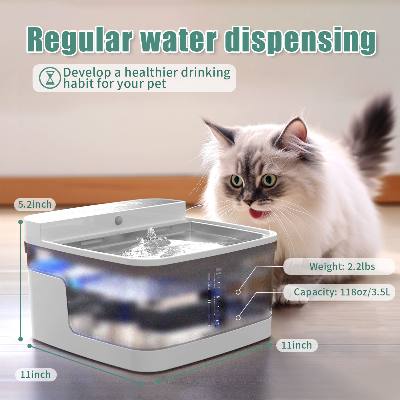 Automatic Pet Water Fountain – Translucent LED Cat Water Dispenser