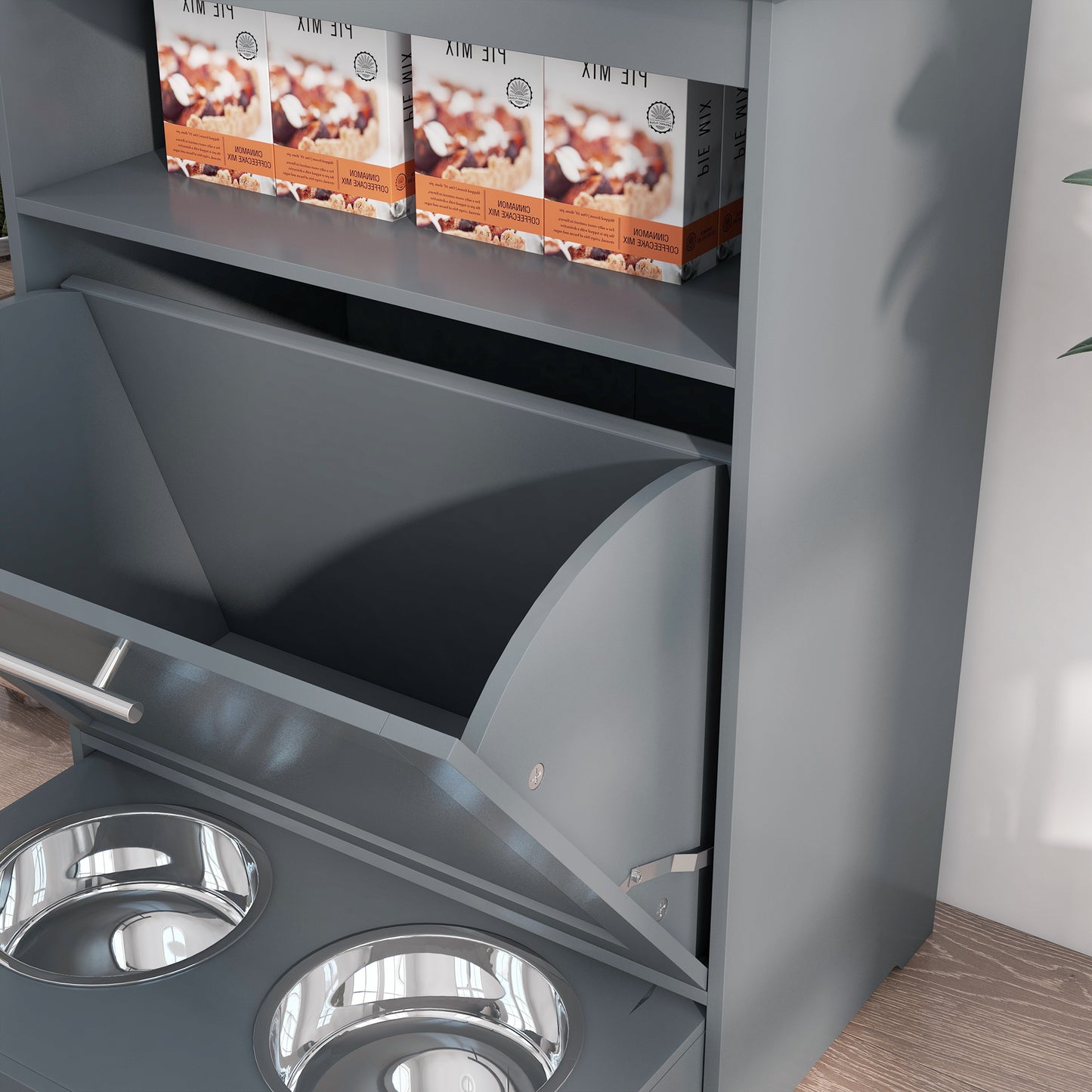 Stylish Grey Pet Feeder Station with Integrated Dog Food Storage and Feeding Drawers