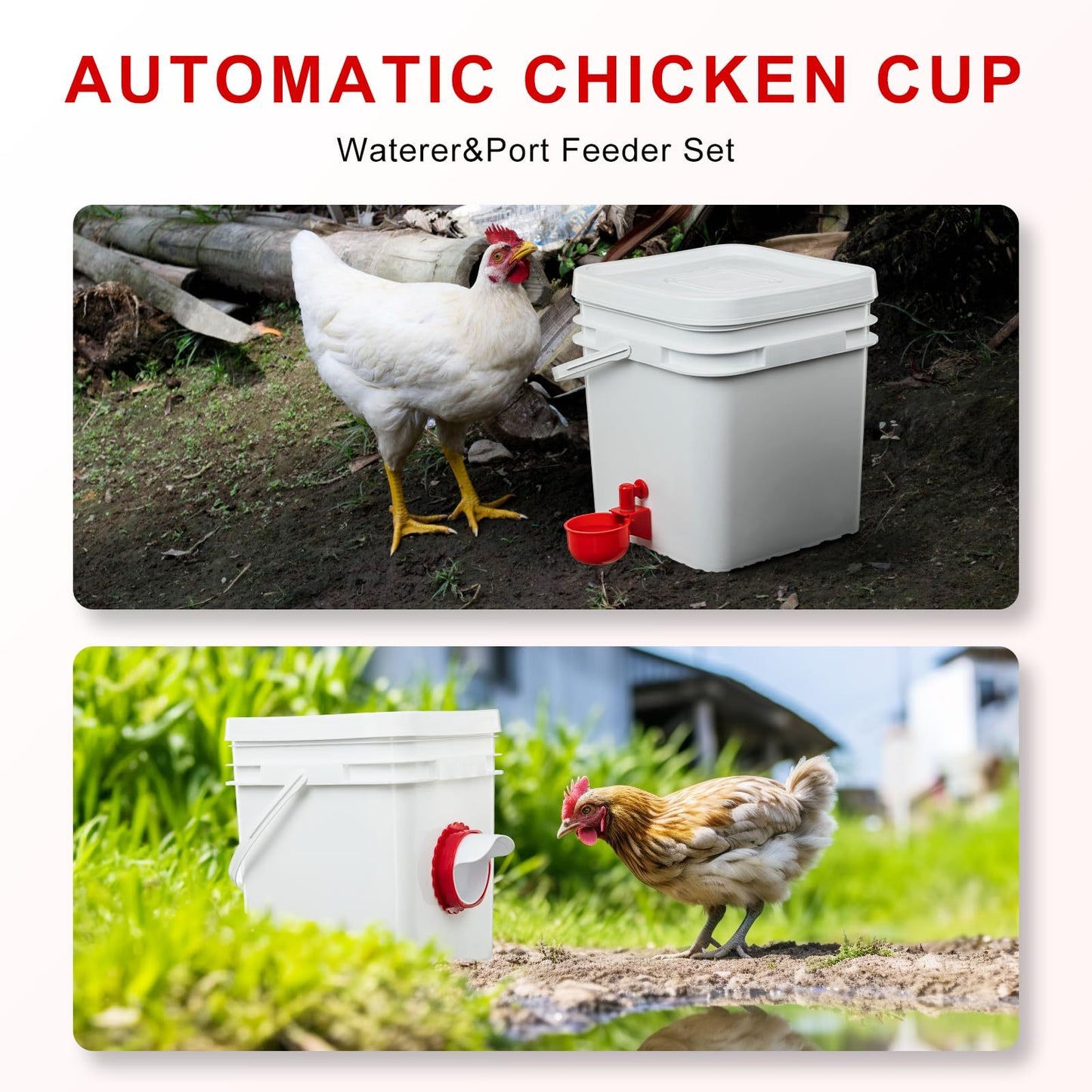iFurffy Automatic Chicken Water Cups & Feeder Set – DIY Poultry Hydration & Feeding Kit