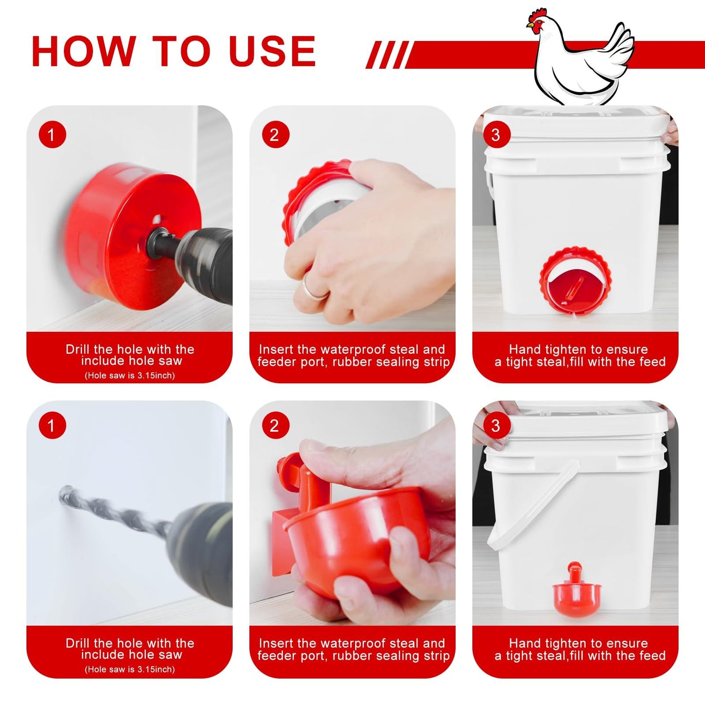 iFurffy Automatic Chicken Water Cups & Feeder Set – DIY Poultry Hydration & Feeding Kit