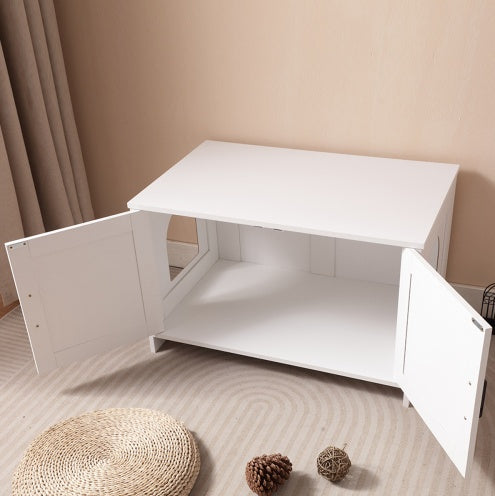 Modern Cat Litter Box Enclosure – Hidden Cabinet with Double Doors