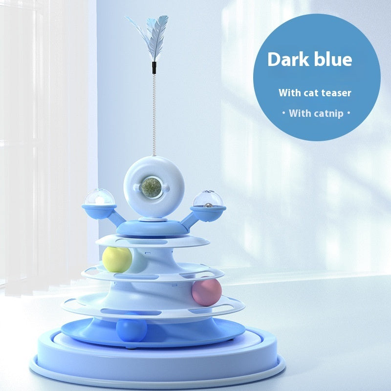 4 Levels Cat Toy Tower – Turntable with Rolling Balls