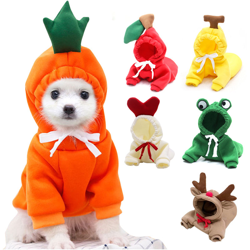 Techniwoof™ Cute Fruit Dog Hoodie – Warm Winter Fleece Costume for Small Dogs