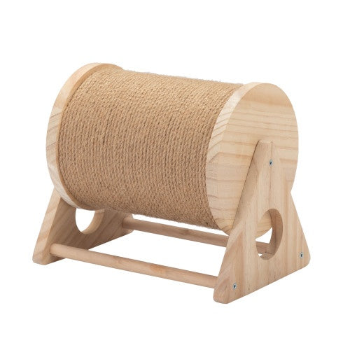 Wooden Cat Scratch Post – 360° Rotating Cat Scratching Barrel
