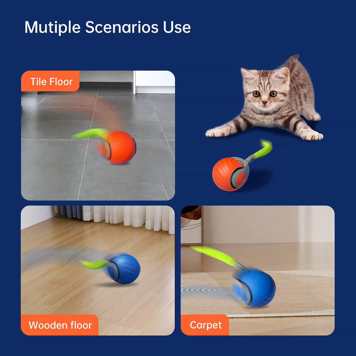 2025 Smart Cat Ball Toy – Type-C Rechargeable Auto-Rolling LED Ball