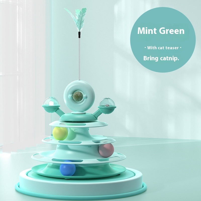 4 Levels Cat Toy Tower – Turntable with Rolling Balls