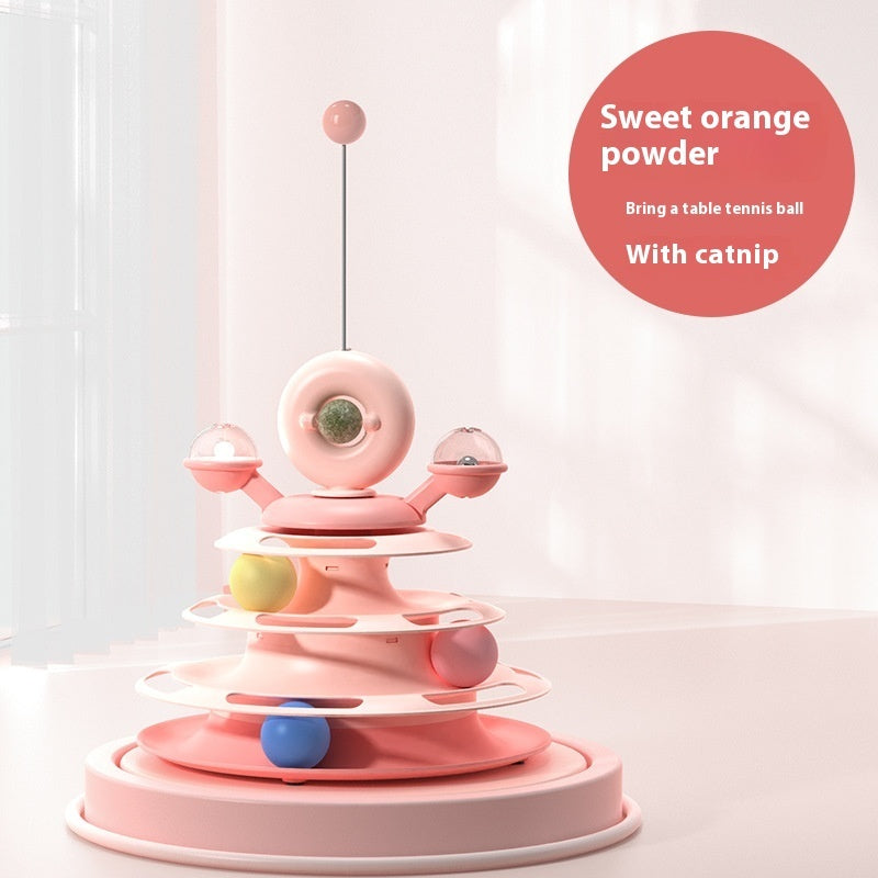 4 Levels Cat Toy Tower – Turntable with Rolling Balls