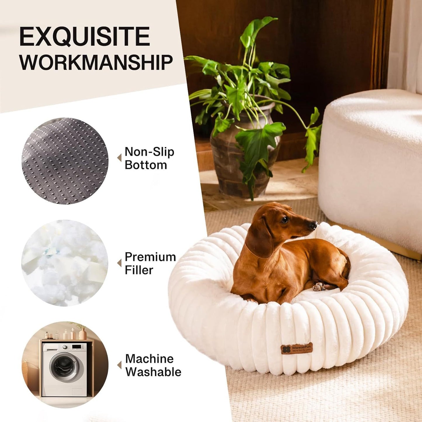 MEWOOFUN Donut Dog Bed For Small Dogs – Calming & Washable