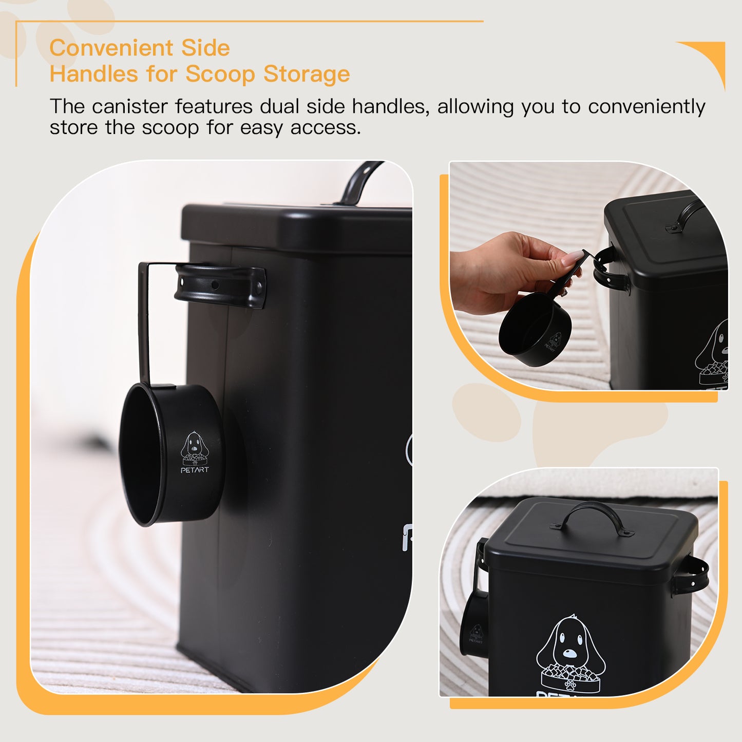 Airtight Metal Dog Food Storage Container with Lid and Scoop – Matte Black