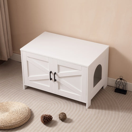 Modern Cat Litter Box Enclosure – Hidden Cabinet with Double Doors