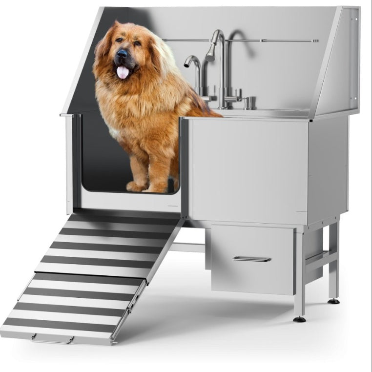 Stainless Steel Dog Bath Table & Professional Grooming Sink with Ramp & Faucet