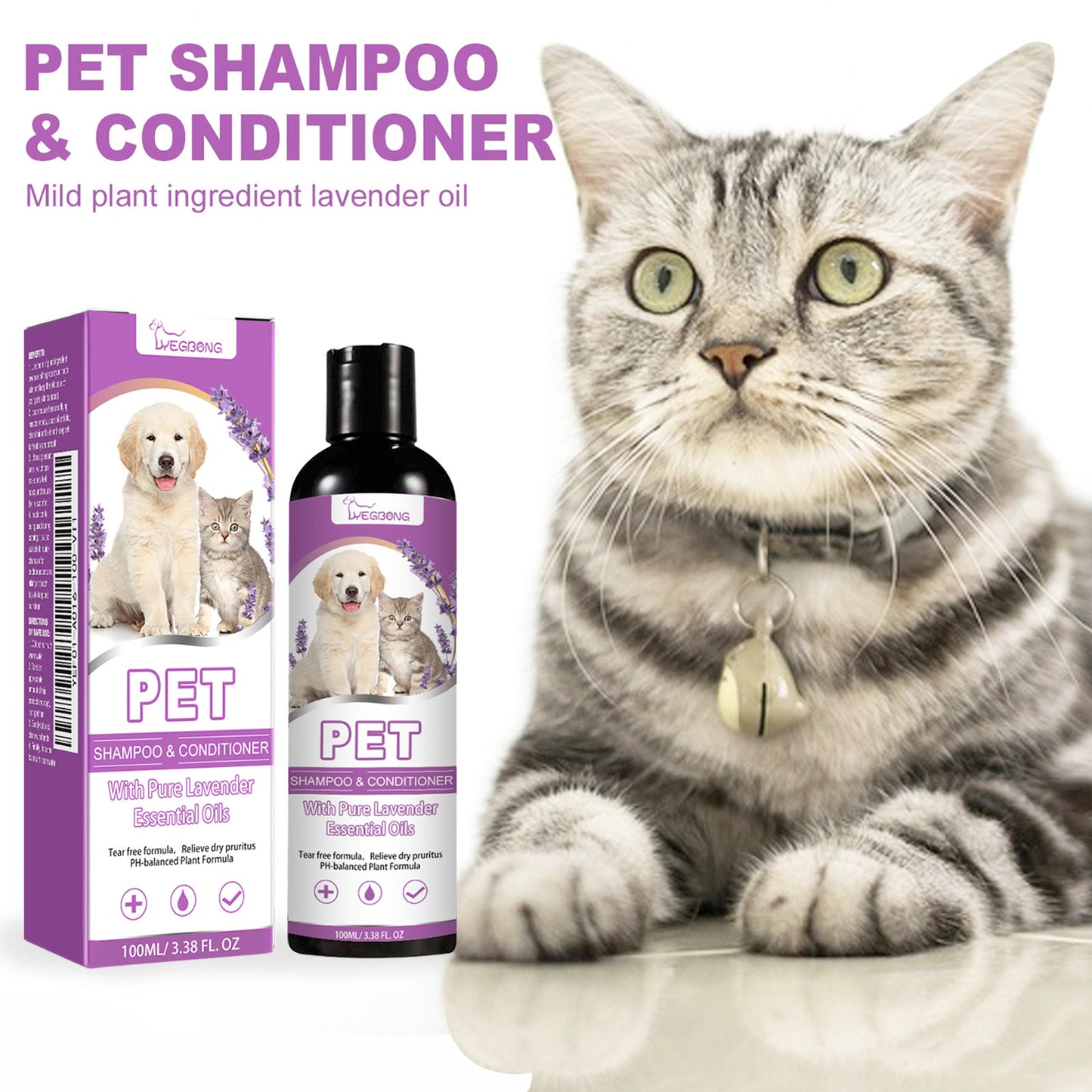 Natural Lavender Pet Shampoo – Tear-Free, Soothing Wash for Dogs & Cats