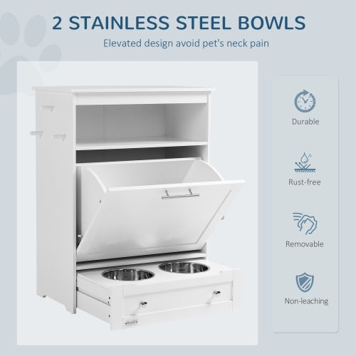 Modern Pet Feeder Station with Built-In Storage for Dog Food and Bowls – White Finish
