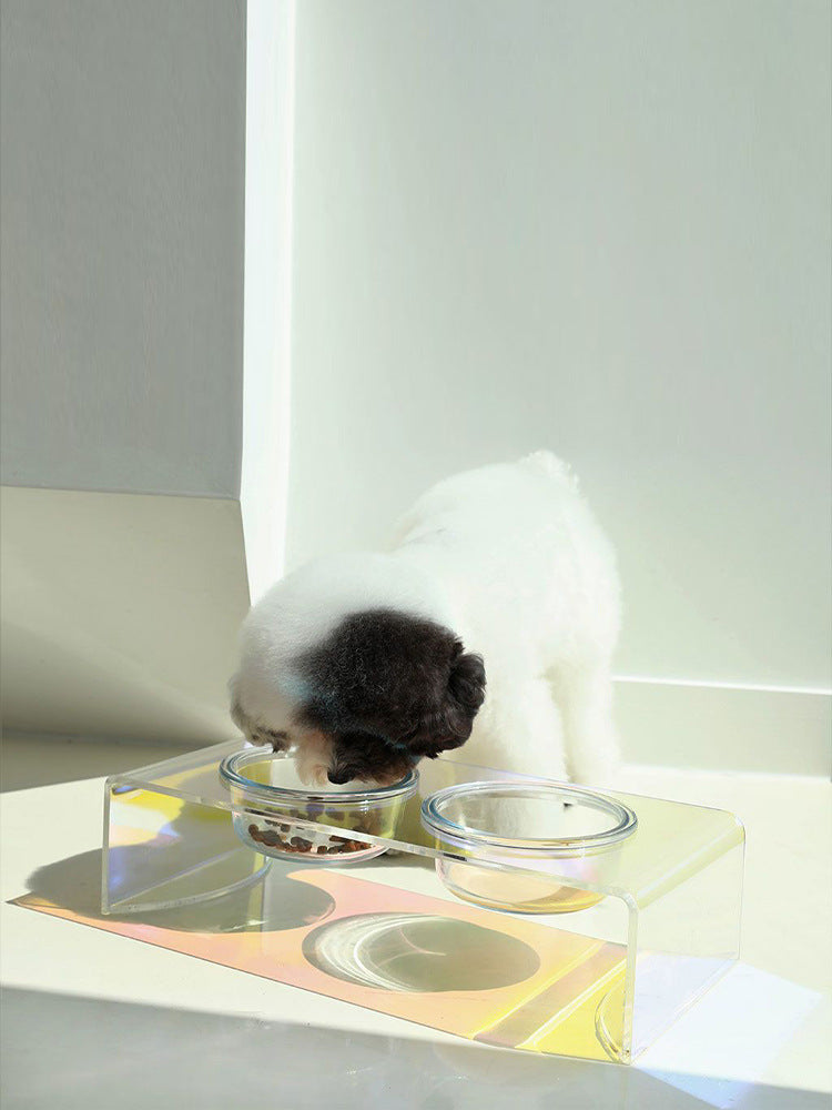 Raised Acrylic Pet Bowl with Dazzling Crystal Base – Stylish Feeder for Small Dogs & Cats
