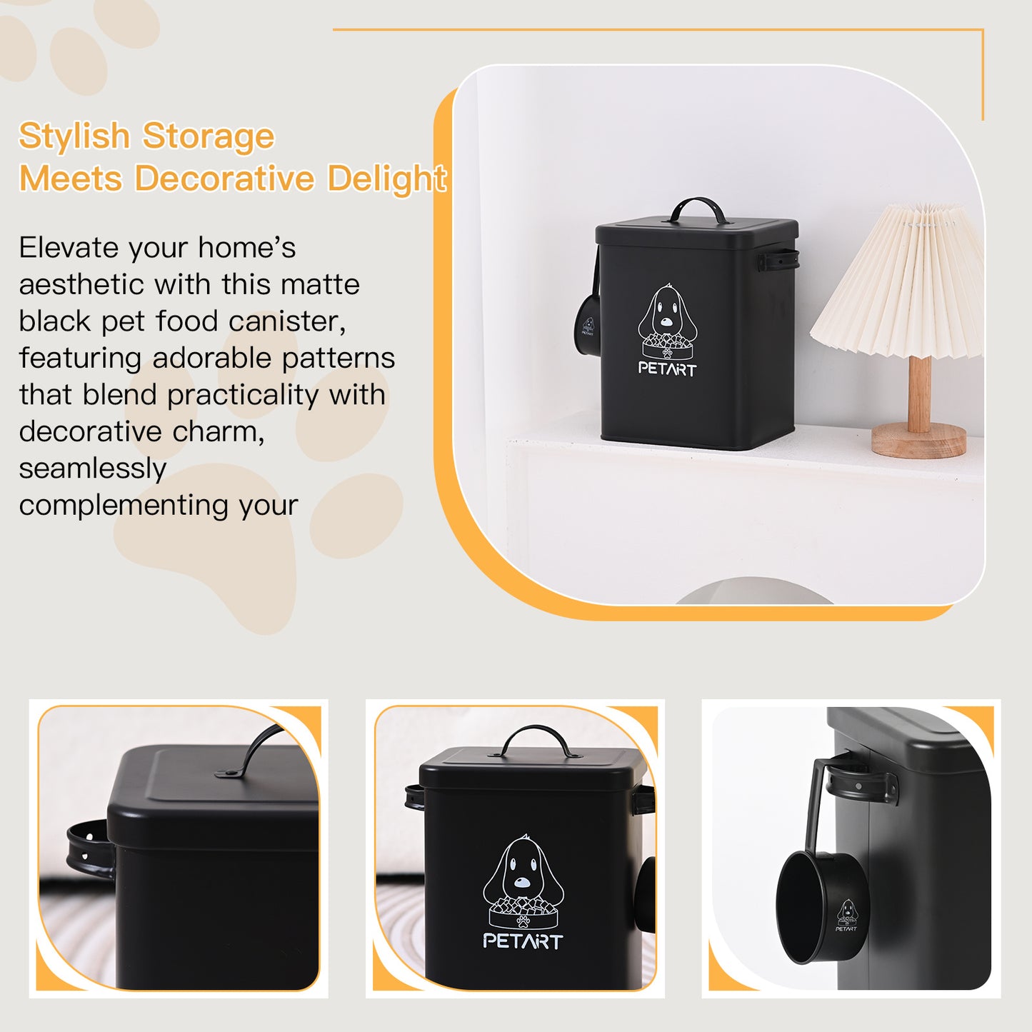 Airtight Metal Dog Food Storage Container with Lid and Scoop – Matte Black